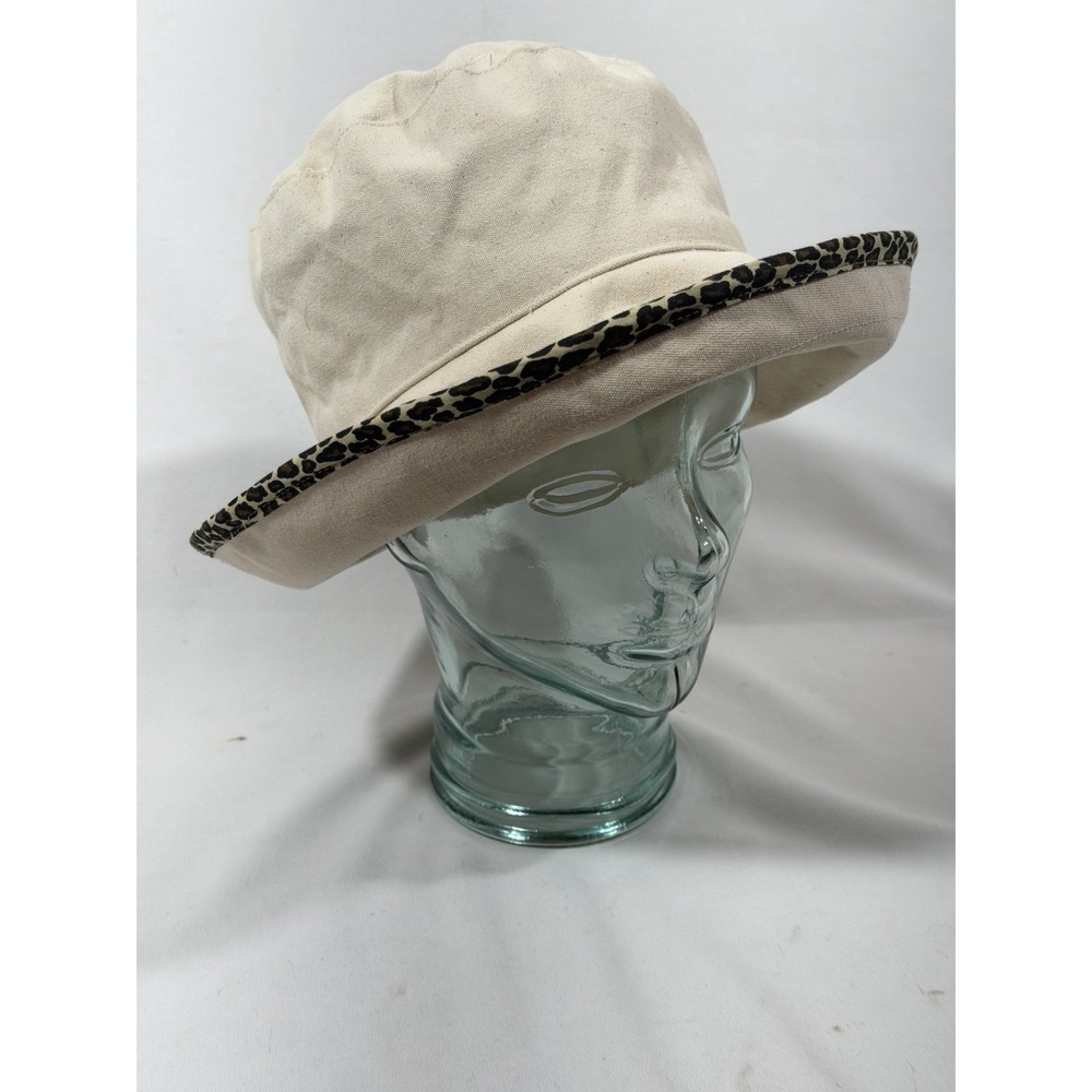 Boo Sun Bucket Hat Womens Small Ivory Cotton Floral Leopard Boho Cottagecore - Picture 15 of 16